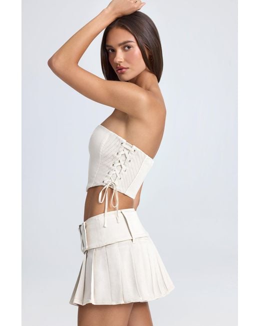 Oh Polly White Belted Pleated Low-Rise Micro Mini Skirt