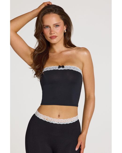 Oh Polly Black Modal Lace-Trim Bandeau Top