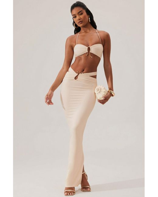 Oh Polly White Ruched Waist Hardware Detail Maxi Skirt