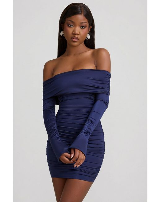 Oh Polly Blue Bow-Detail Off-Shoulder Mini Dress