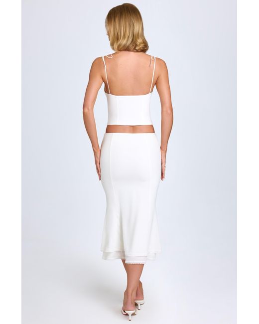 Oh Polly White Lace-Trim Mid-Rise Midaxi Skirt