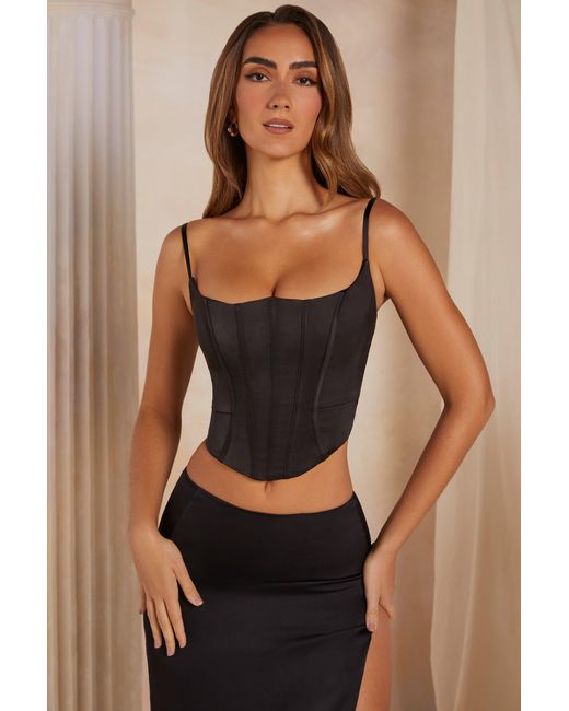 Oh Polly Black Lace Up Back Satin Corset