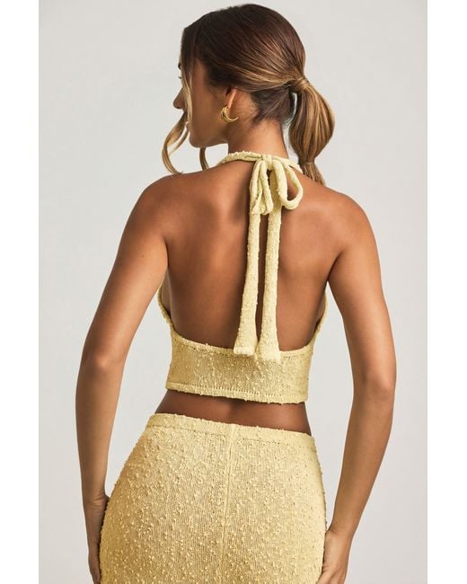 Oh Polly Yellow Bouclé Halterneck Crop Top