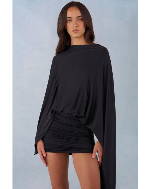 Oh Polly Black Draped Cape Mini Dress