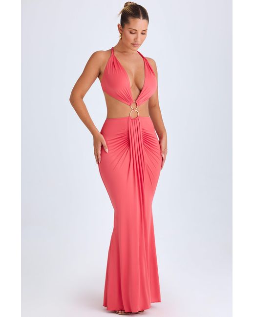 Oh Polly Orange Hardware Detail Cut-Out Halterneck Maxi Dress