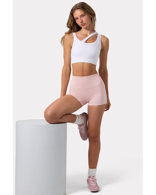 BO+TEE White Seamless Soft Rib Asymmetric Sports Bra
