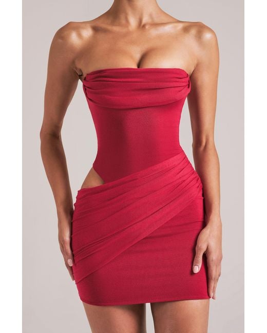 Oh Polly Red Bandeau Bodycon Mini Dress