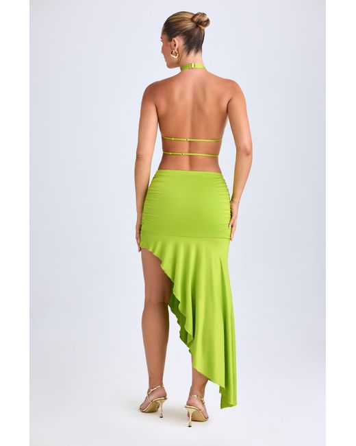 Oh Polly Green Asymmetric Cut-Out Halterneck Midaxi Dress