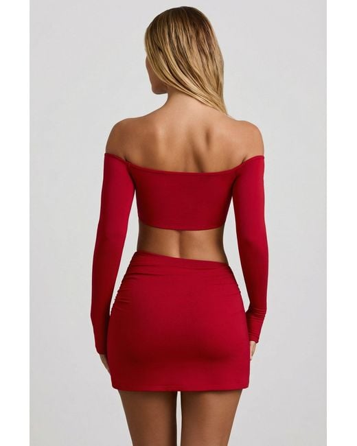 Oh Polly Red Modal Contrast-Trim Crop Top