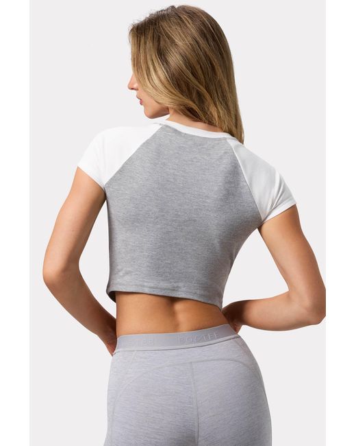 BO+TEE Gray Graphic-Print Cropped T-Shirt