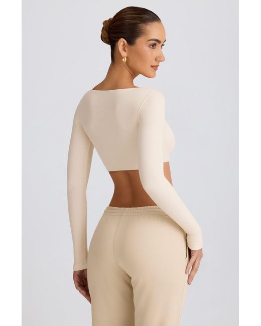 BO+TEE White Ribbed Modal Long-Sleeve Crop Top
