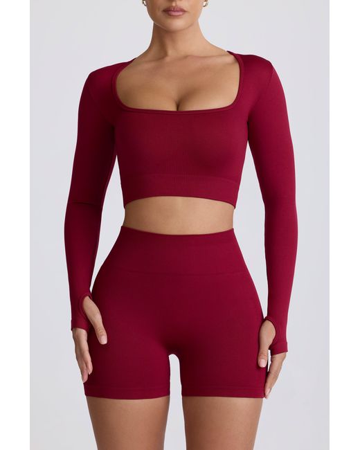 BO+TEE Red Super Sculpt Seamless Long-Sleeve Crop Top
