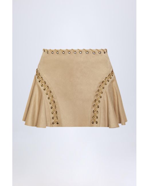 Oh Polly Brown Lace-Up Mid-Rise Mini Skirt