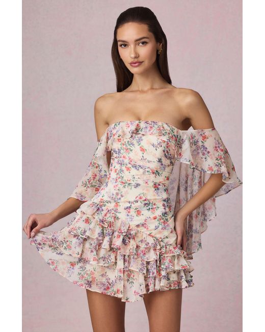 Oh Polly Multicolor Off-Shoulder Ruffled Mini Dress