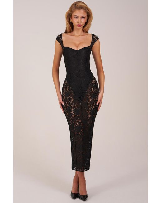 Oh Polly Black Sweetheart-Neck Maxi Dress