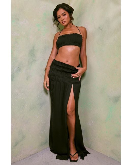 Oh Polly Black Shirred Halter Neck Crop Top