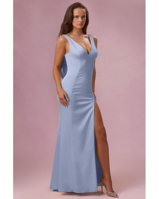 Oh Polly Blue Satin Draped Bridesmaid Dress