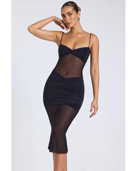 Oh Polly Black Sheer Panelled Draped Midaxi Dress