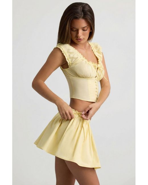 Oh Polly Yellow Ruched Cotton-Poplin Mini Skirt
