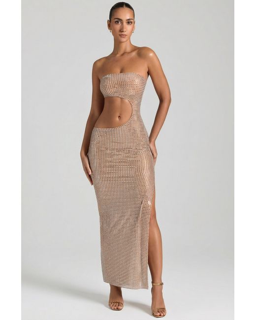 embellished bandeau maxi dress in beige Embellished Bandeau Maxi Dress in Ivory