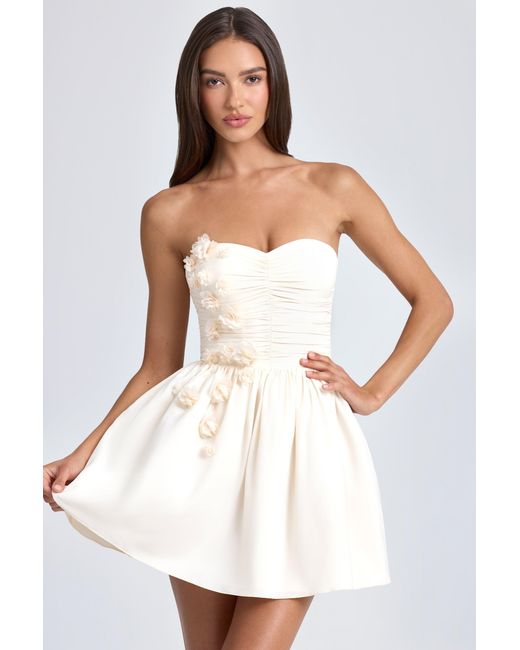 Oh Polly White Bandeau Floral-Appliqué Corset Mini Dress