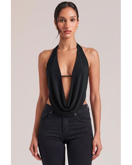 Oh Polly Black Draped Cowl Top