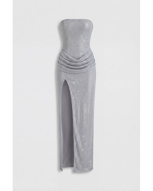 Oh Polly Metallic Embellished Bandeau Cowl-Waist Maxi Dress