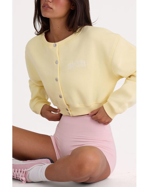 BO+TEE Yellow Brushed Jersey Button-Up Cropped Cardigan