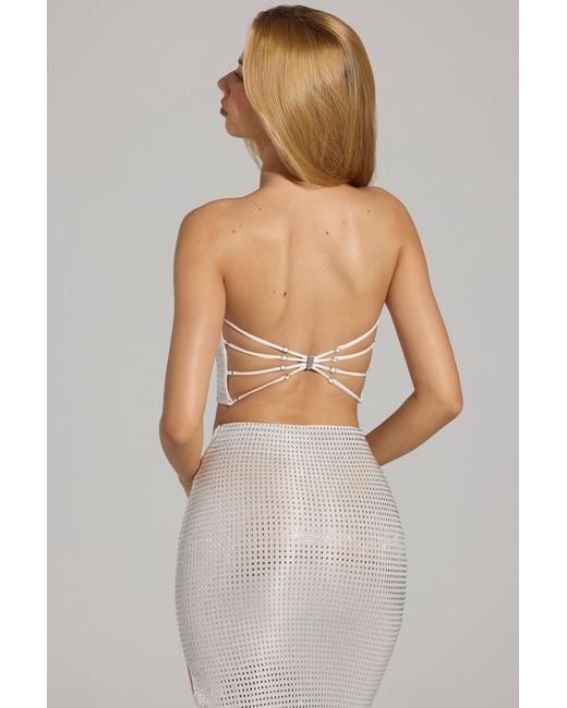 Oh Polly White Embellished Strap-Back Bandeau Top