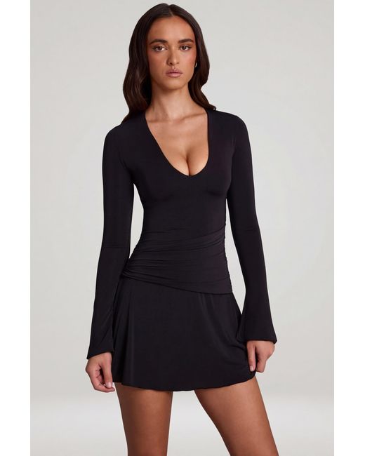 Oh Polly Black Soft Jersey Scoop-Neck Flared Mini Dress