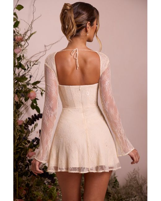 Oh Polly White Long Sleeve Lace Corset Mini Dress