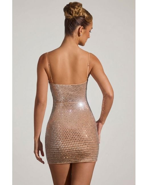 Oh Polly Natural Embellished Cut-Out Mini Dress