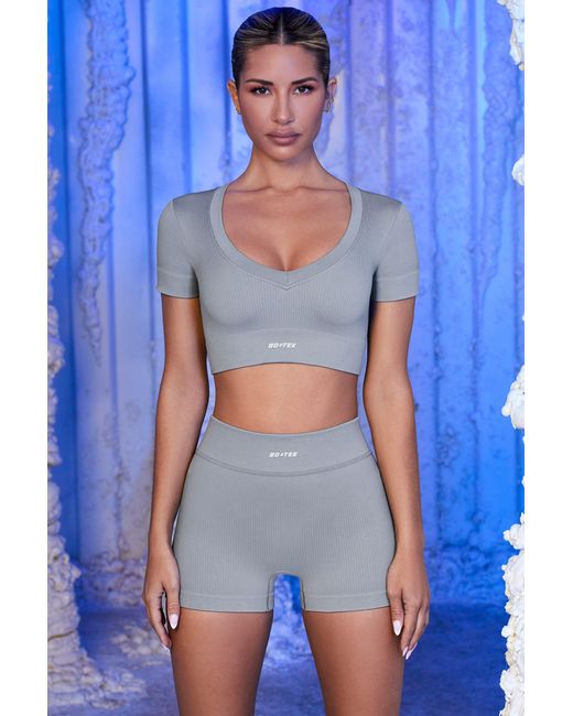 BO+TEE Gray Ribbed Mini Shorts