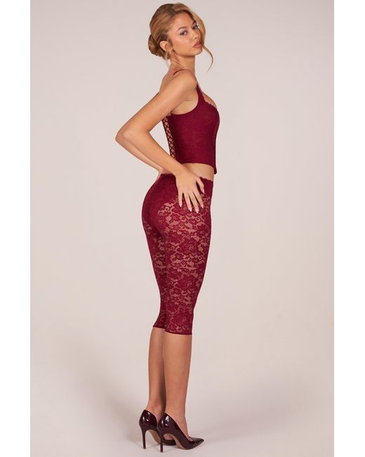 Oh Polly Red Laced Capri Trousers