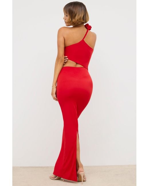 Oh Polly Red Jersey Asymmetric Cut Out Maxi Dress