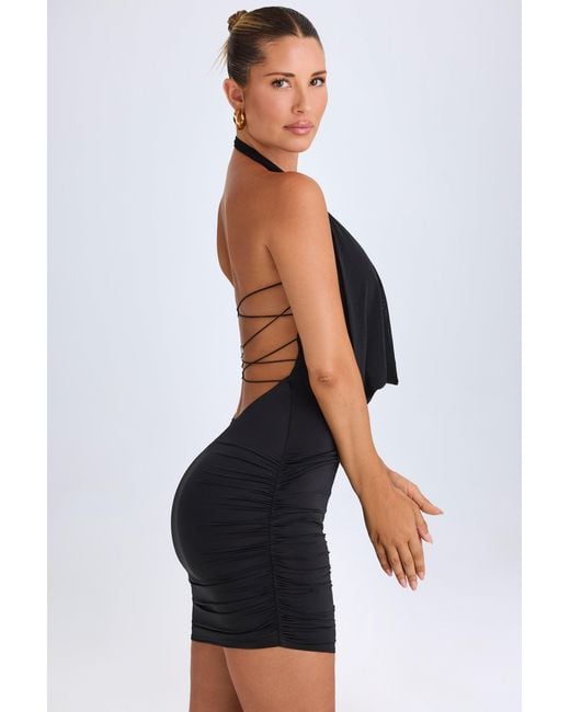 Oh Polly Black Hardware Detail Cut-Out Cowl-Neck Mini Dress