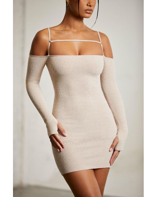 Oh Polly Natural Cold Shoulder Long Sleeve Mini Dress