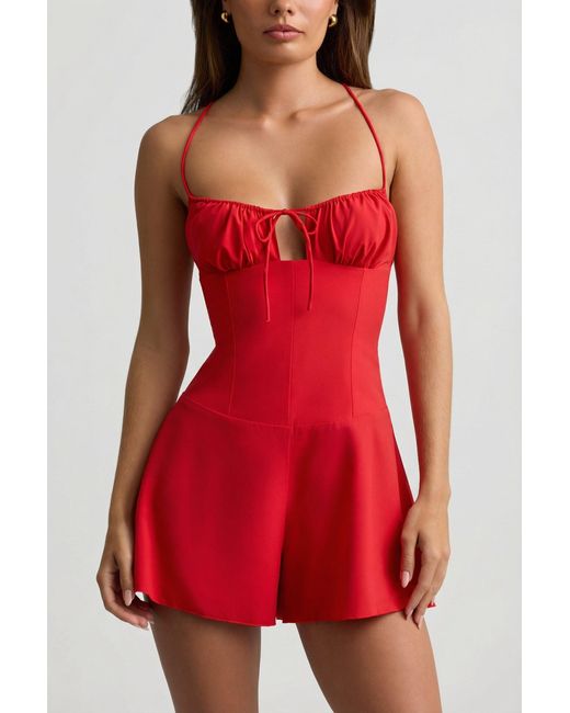 Oh Polly Red Ruched Backless Playsuit
