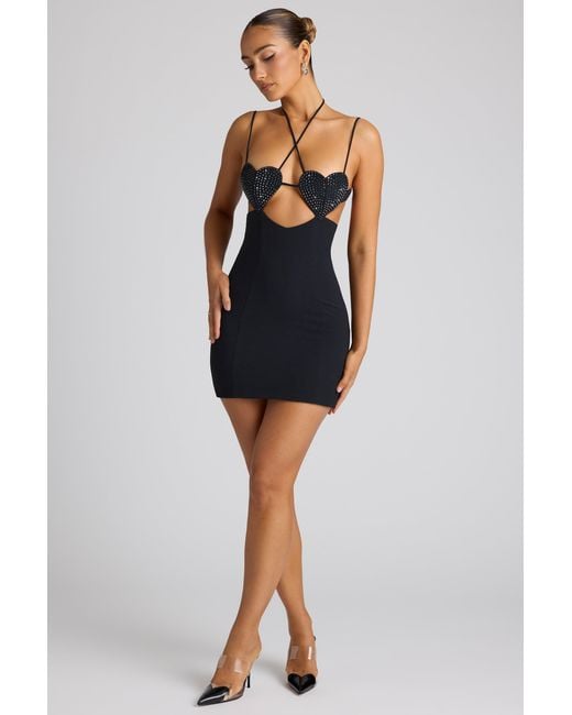 Oh Polly Black Embellished Heart Cup Detail Mini Dress