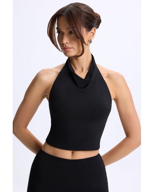Oh Polly Black Modal Cowl-Neck Open-Back Top