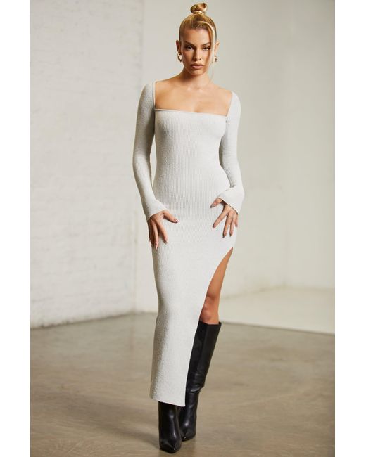 Oh Polly Gray Long Sleeve Cut Out Maxi Dress