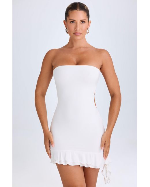 Oh Polly White Ruffle-Trim Cut-Out Bandeau Mini Dress