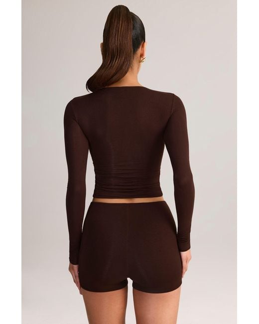 Oh Polly Brown Modal High-Rise Bodycon Mini Shorts