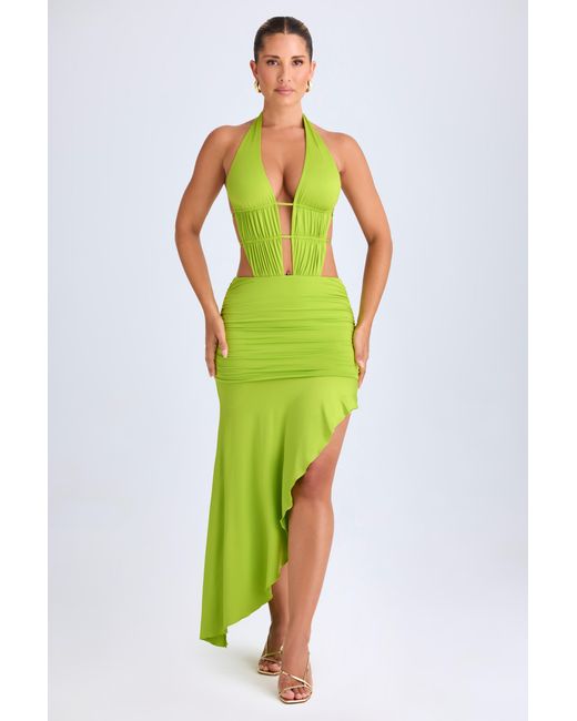 Oh Polly Green Asymmetric Cut-Out Halterneck Midaxi Dress