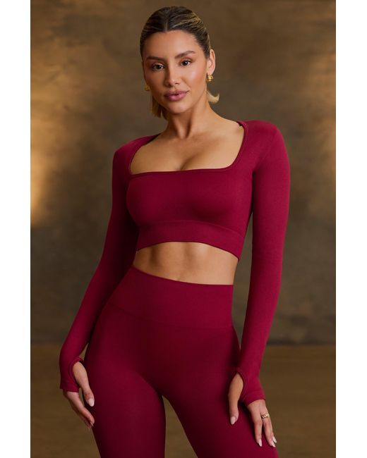 BO+TEE Red Super Sculpt Seamless Long-Sleeve Crop Top