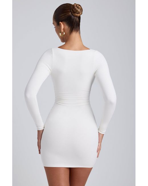 Oh Polly White Modal Ruched Long-Sleeve Mini Dress