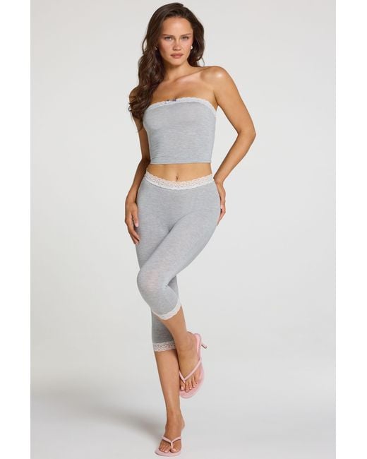 Oh Polly Gray Modal Lace-Trim Mid-Rise Capri Leggings