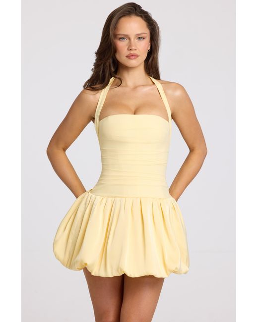 Oh Polly Yellow Halterneck Lace-Up Bubble Hem Corset Micro Mini Dress