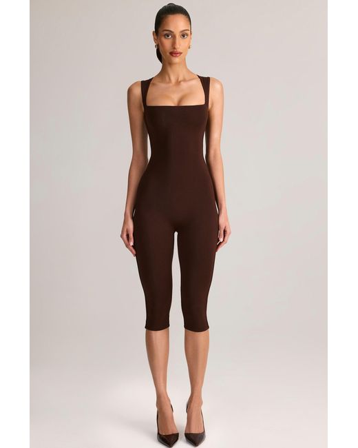 Oh Polly Brown Modal Square-Neck Bodycon Capri Jumpsuit
