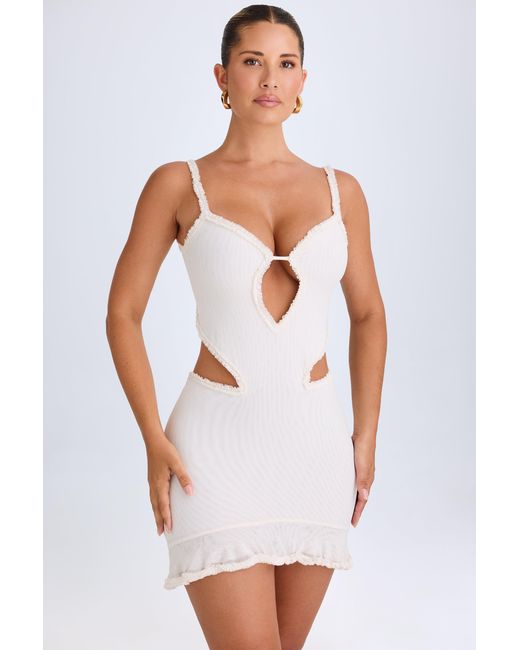 Oh Polly White Ruffle-Appliqué Cut-Out Mini Dress